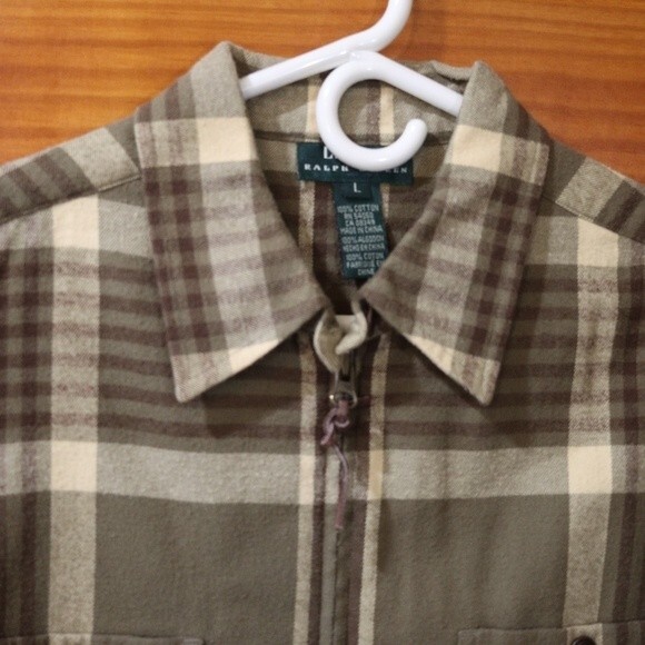 Lauren Ralph Lauren Green & Tan Plaid Shacket Full Zip Shirt Jacket LG - Picture 9 of 11
